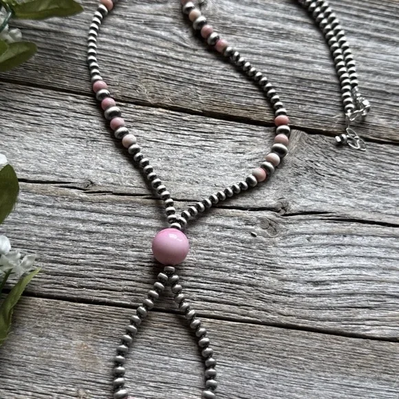 Jacla Sterling Silver Multi Graduated Pink Conch Pearls Bead Necklace 24 inch